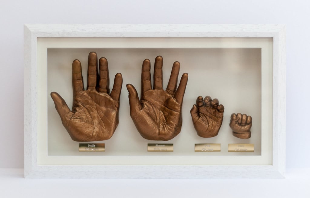 Silver baby hand and foot casting in large elegant frame - 3D casting specialist