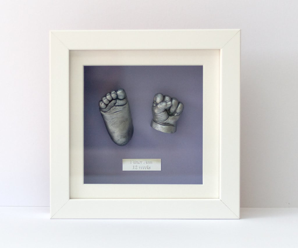 Silver baby hands and feet casting displayed in beautiful frame - baby casting
