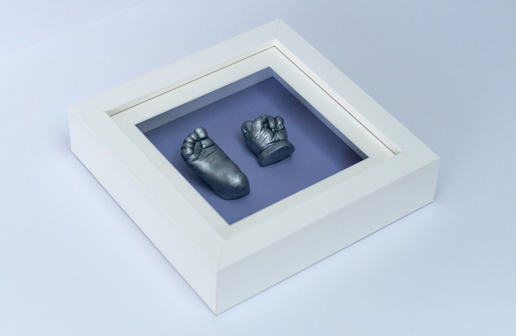 Gold baby hands and feet casting in decorative frame - life casting Woking