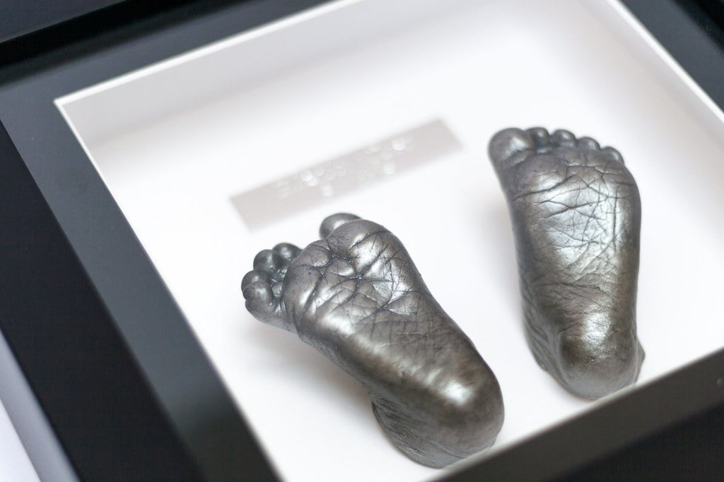 Bronze baby hand casting in elegant frame - baby casting keepsake Surrey