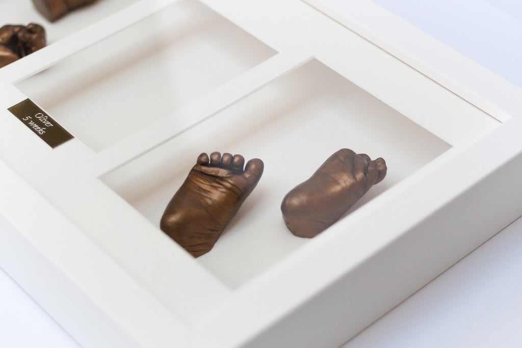 Silver baby hand and foot casting in large elegant frame - 3D casting specialist