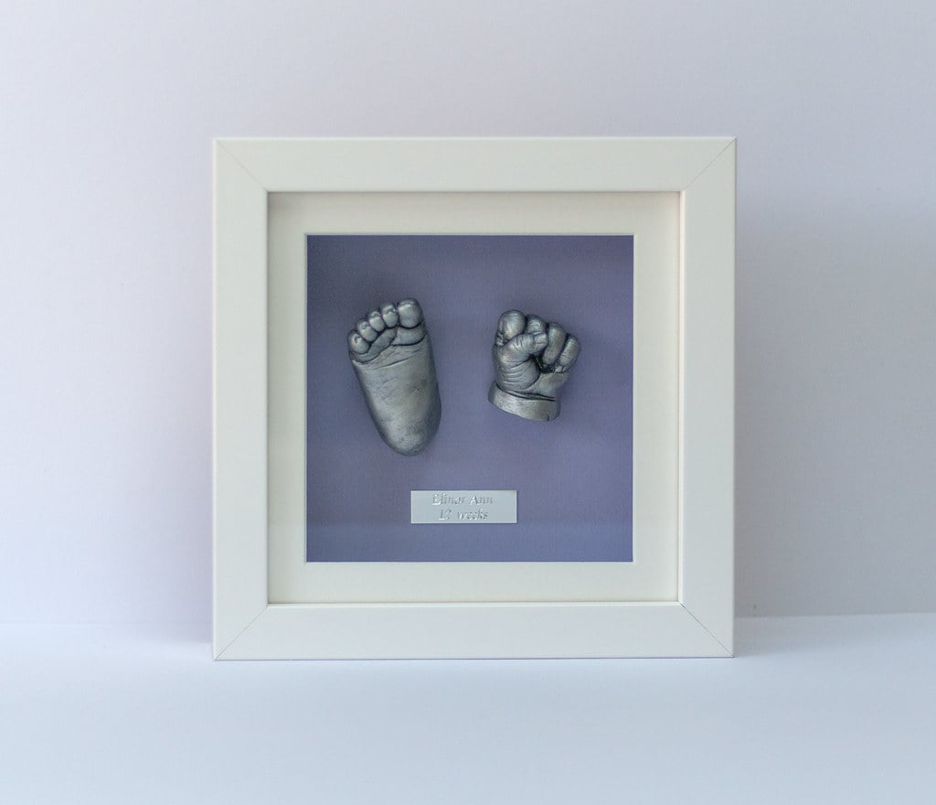 Gold baby hand and foot casting in elegant frame - Casting Impressions