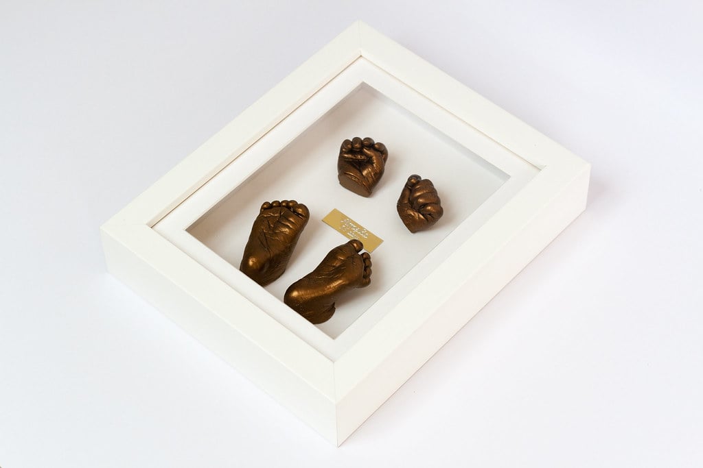 Silver baby hand casting in 8x8 frame - baby casting keepsake Surrey